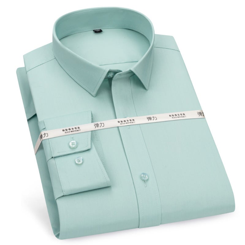 Bamboo Fiber Non-ironing Shirt Mens Long-sleeved Elastic Anti-wrinkle Professional Work Clothes Solid Color Slim-fit Business Shirt mint green 