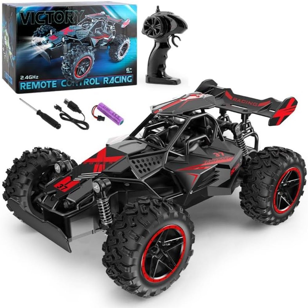 Remote Control Cars for Age 3 4 5 6 7+ 2.4 GHz RC Car with LED Lights 15+ KM/H High-Speed RC Monster Truck 2WD Toy Car for Christmas Birthday Gifts Black and Red