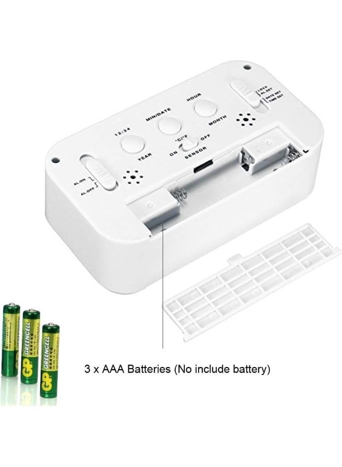 AIRUIFU ساعة منبه رقمية ذكية مزودة بمستشعر درجة الحرارة وإضاءة ليلية للأطفال، ساعة غفوة تعمل باللمس لغرفة النوم (أبيض) - Image 5