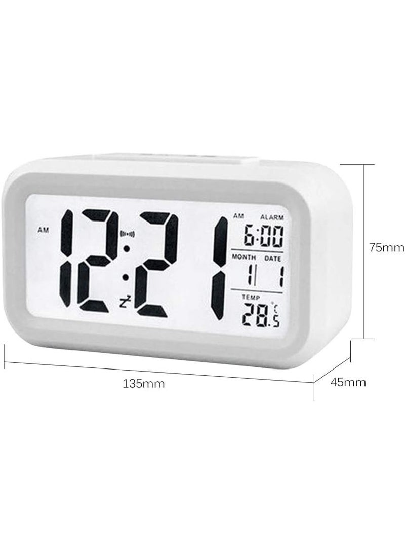 AIRUIFU ساعة منبه رقمية ذكية مزودة بمستشعر درجة الحرارة وإضاءة ليلية للأطفال، ساعة غفوة تعمل باللمس لغرفة النوم (أبيض) - Image 3