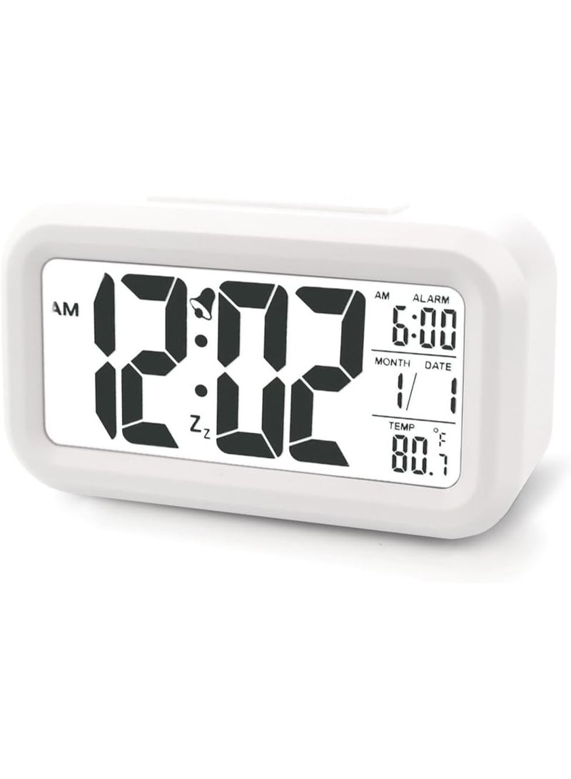AIRUIFU ساعة منبه رقمية ذكية مزودة بمستشعر درجة الحرارة وإضاءة ليلية للأطفال، ساعة غفوة تعمل باللمس لغرفة النوم (أبيض) - Image 1