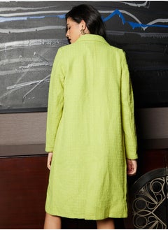 Campus Sutra Women's Neon Green Double-Breasted Textured Long Coat  - Image 5