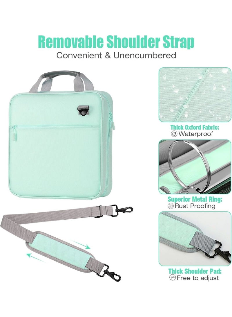 سيوسي 3-Ring Zipper Binder with Shoulder Strap, 500 Sheet Capacity School Binder Organizer, Multi-Pocket Notebook for Middle/High School & College, Durable Zippered Folder with Handle(Mint Green) - Image 4