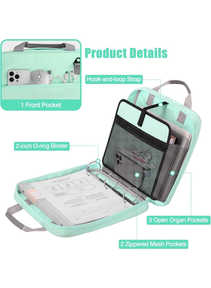 سيوسي 3-Ring Zipper Binder with Shoulder Strap, 500 Sheet Capacity School Binder Organizer, Multi-Pocket Notebook for Middle/High School & College, Durable Zippered Folder with Handle(Mint Green) - Image 3