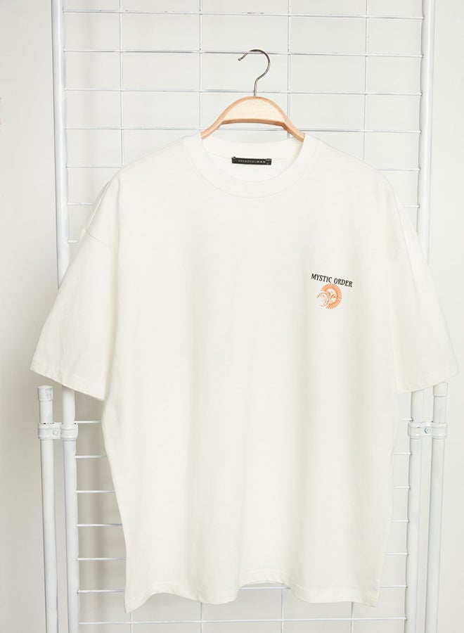 trendyol Ecru Oversize/Wide Cut Short Sleeve Mystic Printed 100% Cotton T-Shirt  - Image 3
