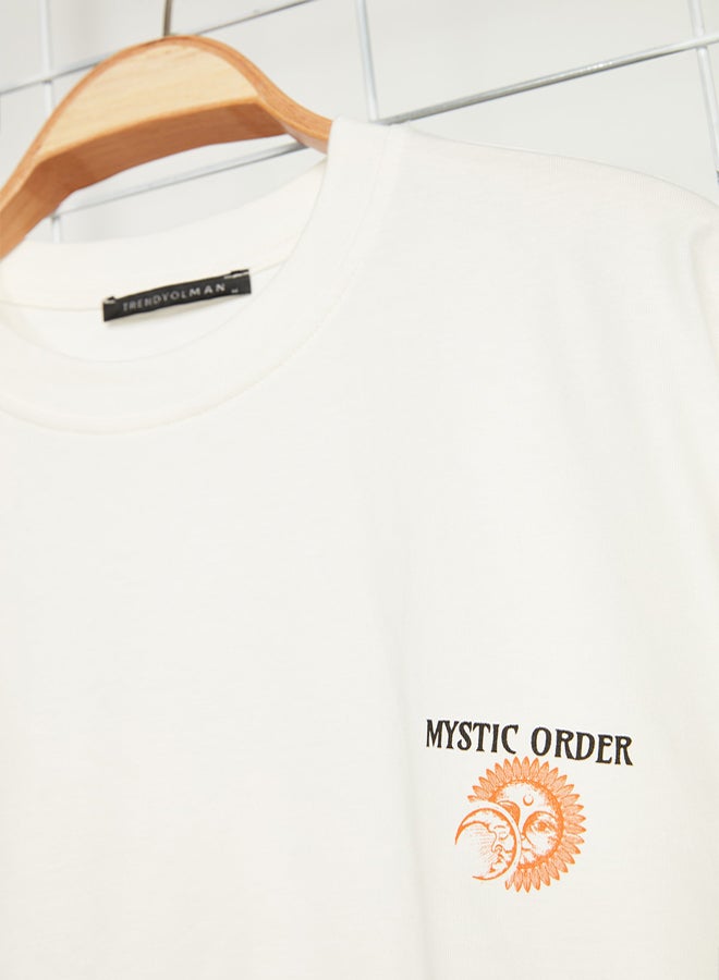 trendyol Ecru Oversize/Wide Cut Short Sleeve Mystic Printed 100% Cotton T-Shirt  - Image 4