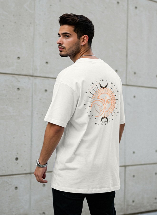 trendyol Ecru Oversize/Wide Cut Short Sleeve Mystic Printed 100% Cotton T-Shirt  - Image 1