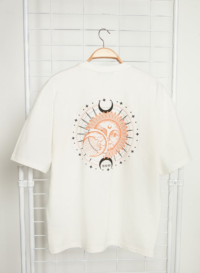 trendyol Ecru Oversize/Wide Cut Short Sleeve Mystic Printed 100% Cotton T-Shirt  - Image 2