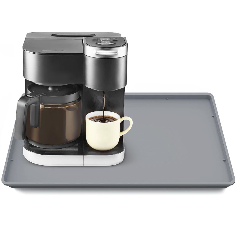 TOHONFOO Silicone Coffee Mat with Lip 197 x 15 Heavy Duty Bar Mat Coffee Tray for Countertop Fit Under Machine Pot Espresso Machine Grey