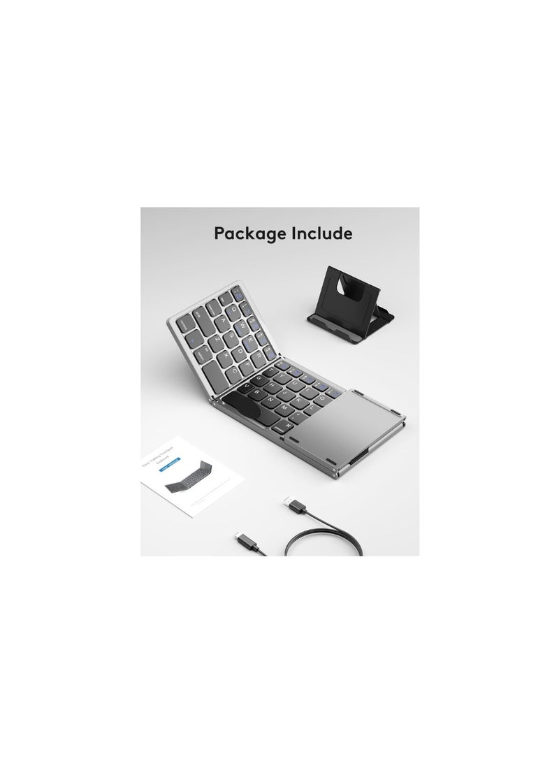 Generic - Foldable Bluetooth Touchpad Keyboard – Ultra-thin Wireless Portable Keyboard with Magnetic Holder, Rechargeable for Android, Windows, iOS, Tablets & Laptops – Gray - Image 1