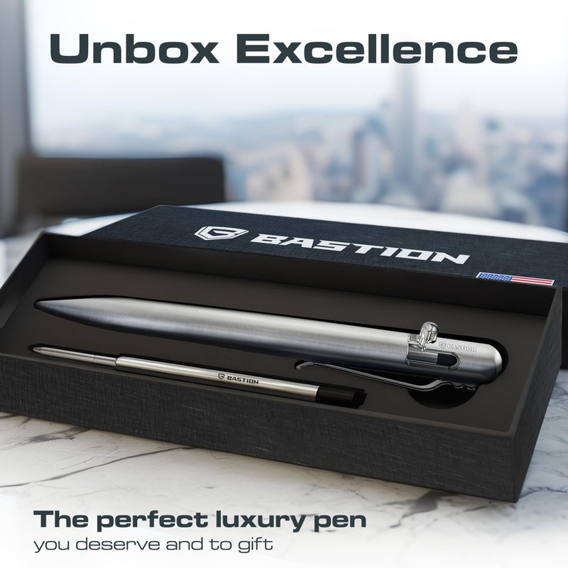 BASTION Titanium Bolt Action Pen - exclusive Hyperbolt & ZeroSeam, CNC Machined EDC Writing Tool, Refillable, Flagship Executive Gift Pen - Silver - Image 5