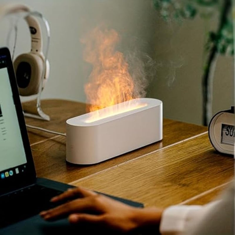 Flame Diffuser, Aromatherapy Essential Oil Diffuser, Timer Off Flame Humidifier, 150ml Capacity, for Yoga, Home, Office, School (Color: White) - Image 3