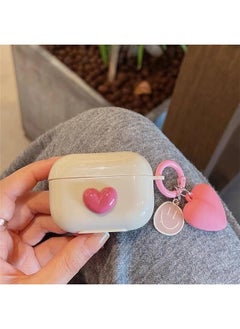 نيبمينينت غطاء AirPods Pro2، غطاء وردي من TPU بتصميم قلب ثلاثي الأبعاد للجيل الثاني من Airpods Pro، غطاء واقي ناعم مصنوع من السيليكون يمتص الصدمات مع سلاسل مفاتيح لأجهزة Apple Airpods Pro 2  - Image 2