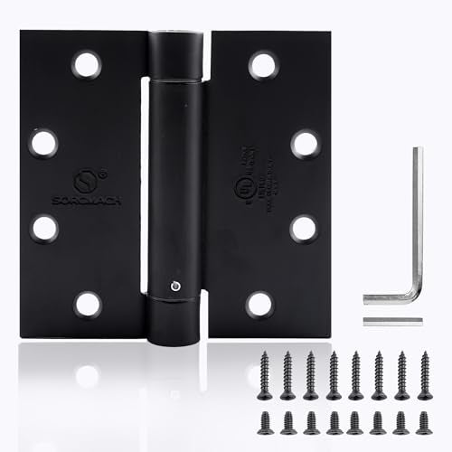 SORGMACH Self Closing Door Hinge 4-1/2 inch Matte Black Auto Close Hinges Adjustable 4 ½"x 4 ½" Spring Hinges Door Closer Hinge Square Corner Commercial Auto Self-Closing Hinge 3 Pieces - Image 1