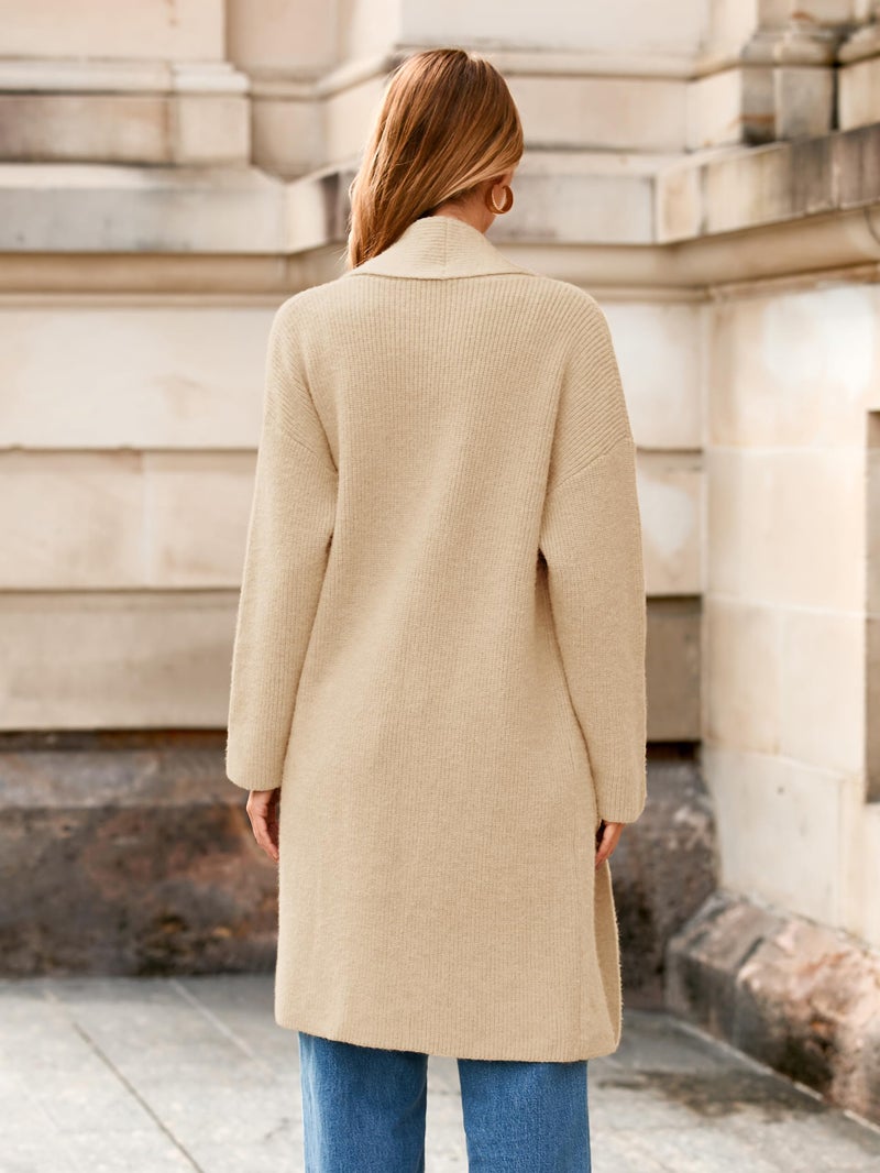 Simplee Womens Long Cardigan Sweaters Fall 2025 Thick Long Sleeve Lapel Collar Coatigan Open Front Oversized Chunky Coat (Beige XL) - Image 5