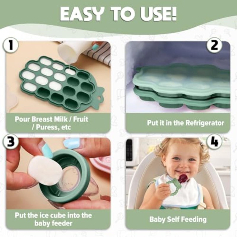 Baby Weaning Set 15 Pcs Silicone Baby Feeding Set with Suction Plate, Bowl, Bib, Sippy Cup, Fruit Feeder, Freezer Tray Silicone Feeding Set for Baby with Suction Plate, Bowl, Bib, Sippy Cup, Fruit Feeder Freezer Tray - Image 4
