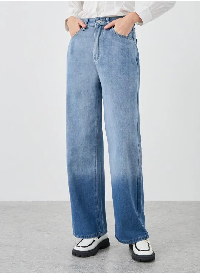Take Two Take Two Ombre Print Mid Rise Wide Leg Jeans