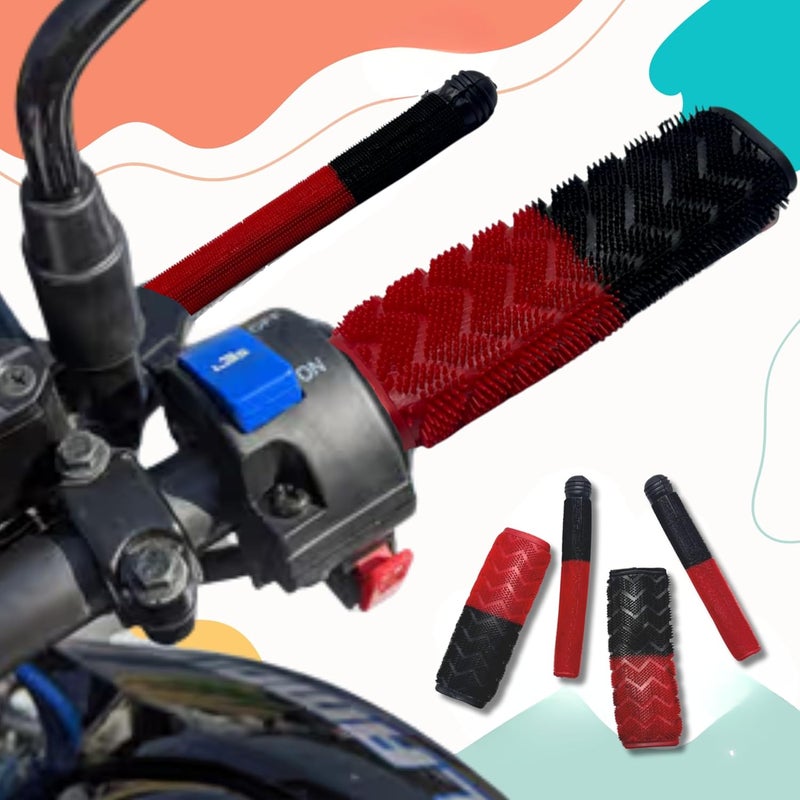 ZENITH New Universal Scooty, Motorcycle Soft Rubber Handle Grip Cover, Universal Fit, Non-Slip Design, Durable Comfort for Honda Activa,Yamaha, Bajaj, Hero (Red 4pc Set + Break Cover + Gear Cover) - Image 4