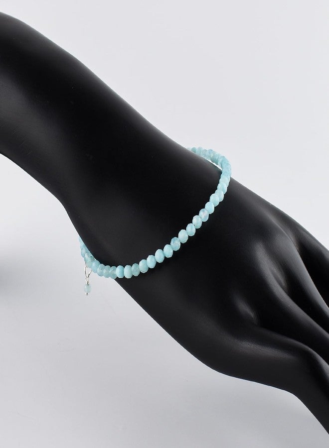 Yanara Natural Larimar Jewelry for Women Dolphin Stone- Pectolite -Sea- Caribbean Gemstone Micro Beads Dainty Bracelet Gifts For her, Birthstone Energy Crystals, Silver Plated Chain 8 inch, Christmas Gifts - Image 2