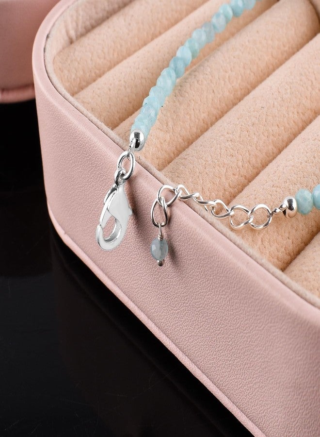 Yanara Natural Larimar Jewelry for Women Dolphin Stone- Pectolite -Sea- Caribbean Gemstone Micro Beads Dainty Bracelet Gifts For her, Birthstone Energy Crystals, Silver Plated Chain 8 inch, Christmas Gifts - Image 3