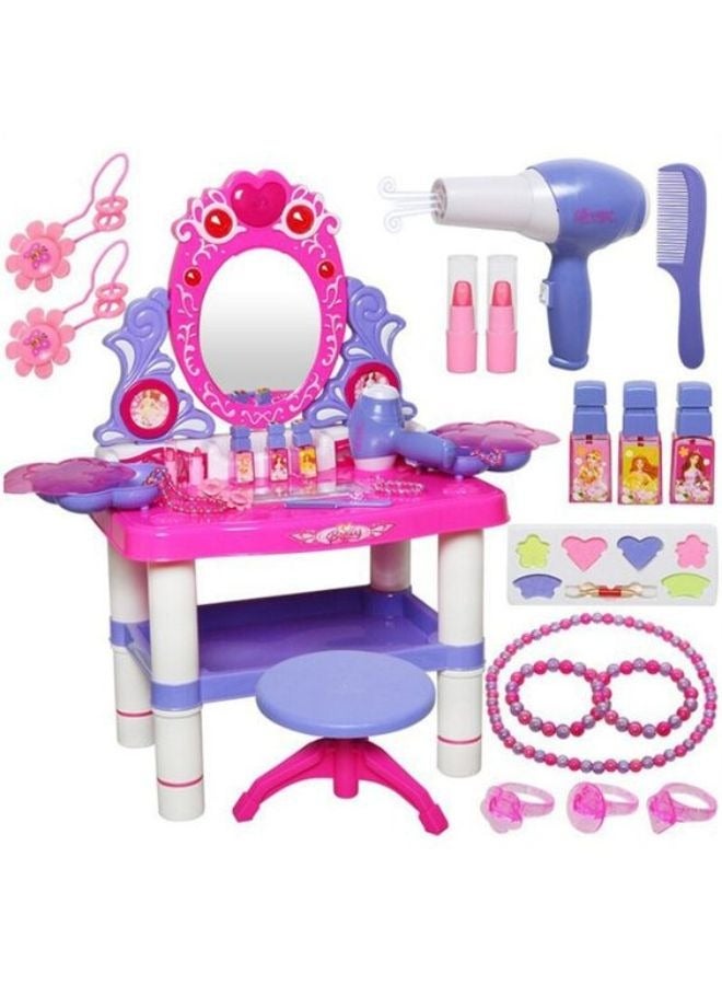 Kids Girls' Pretend Play Vanity Table Set with Mirror, Lipstick, Hair Dryer, Jewelry, and Chair - Makeup Dressing Table Toy Playset  - Image 2
