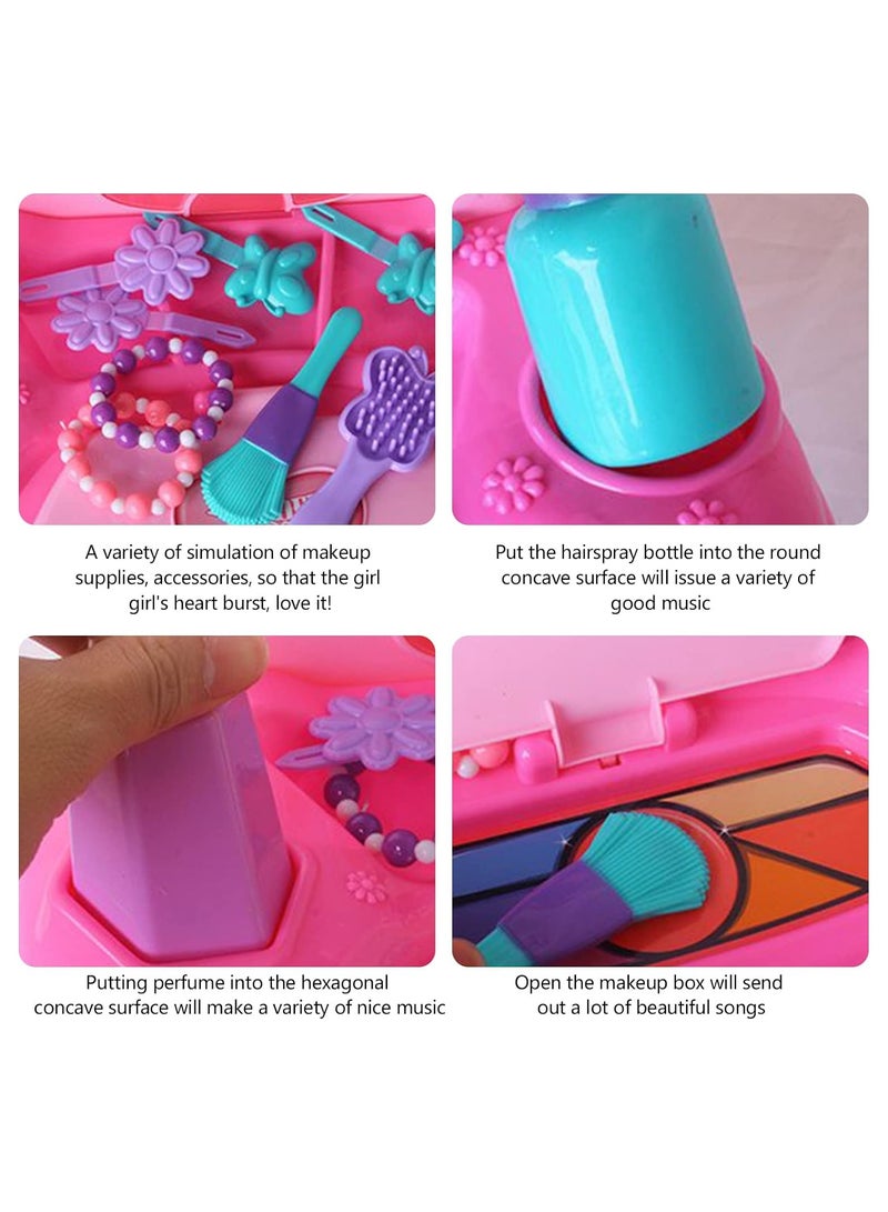 Kids Girls' Pretend Play Vanity Table Set with Mirror, Lipstick, Hair Dryer, Jewelry, and Chair - Makeup Dressing Table Toy Playset  - Image 5