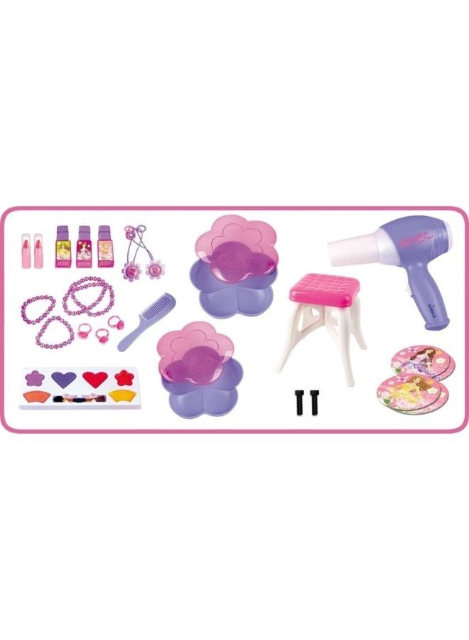 Kids Girls' Pretend Play Vanity Table Set with Mirror, Lipstick, Hair Dryer, Jewelry, and Chair - Makeup Dressing Table Toy Playset  - Image 3