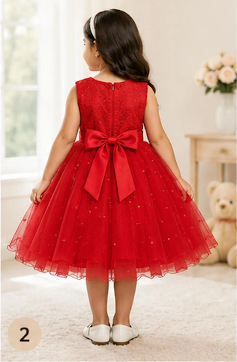 Artemea Artemea Toddler Girls Floral Embellished Mesh Fit & Flare Party Dress - Red