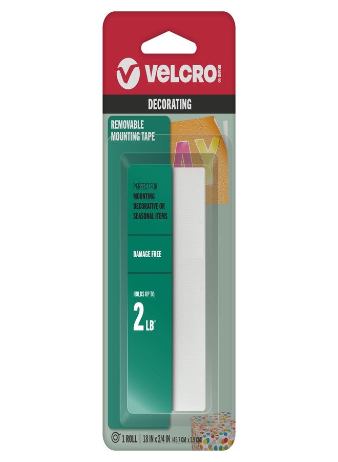 VELCRO Brand "VELCRO Brand - Removable Mounting Tape, Damage-Free Decorating, 18"" x 3/4"" Roll" (95178) - Image 1