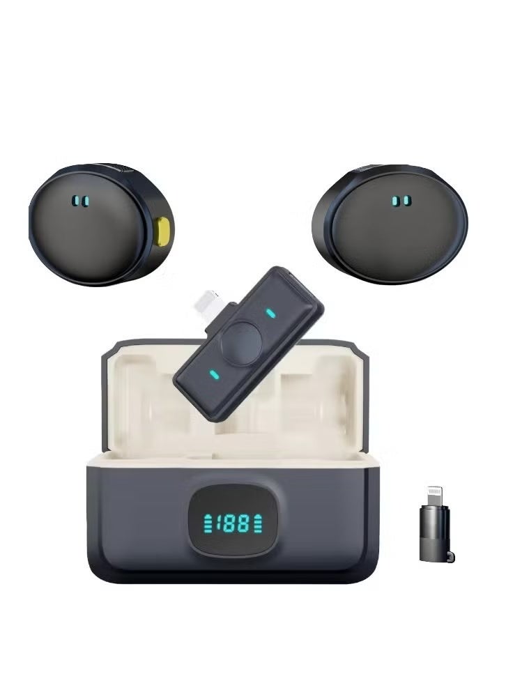 ميكروفون مغناطيسي بي دي للايفون ، ايباد ، اندرويد - مع (صندوق شحن / جهاز إرسال ميكروفون / مستقبل) لتسجيل الفيديو ، مقابلات - أسود - Image 1