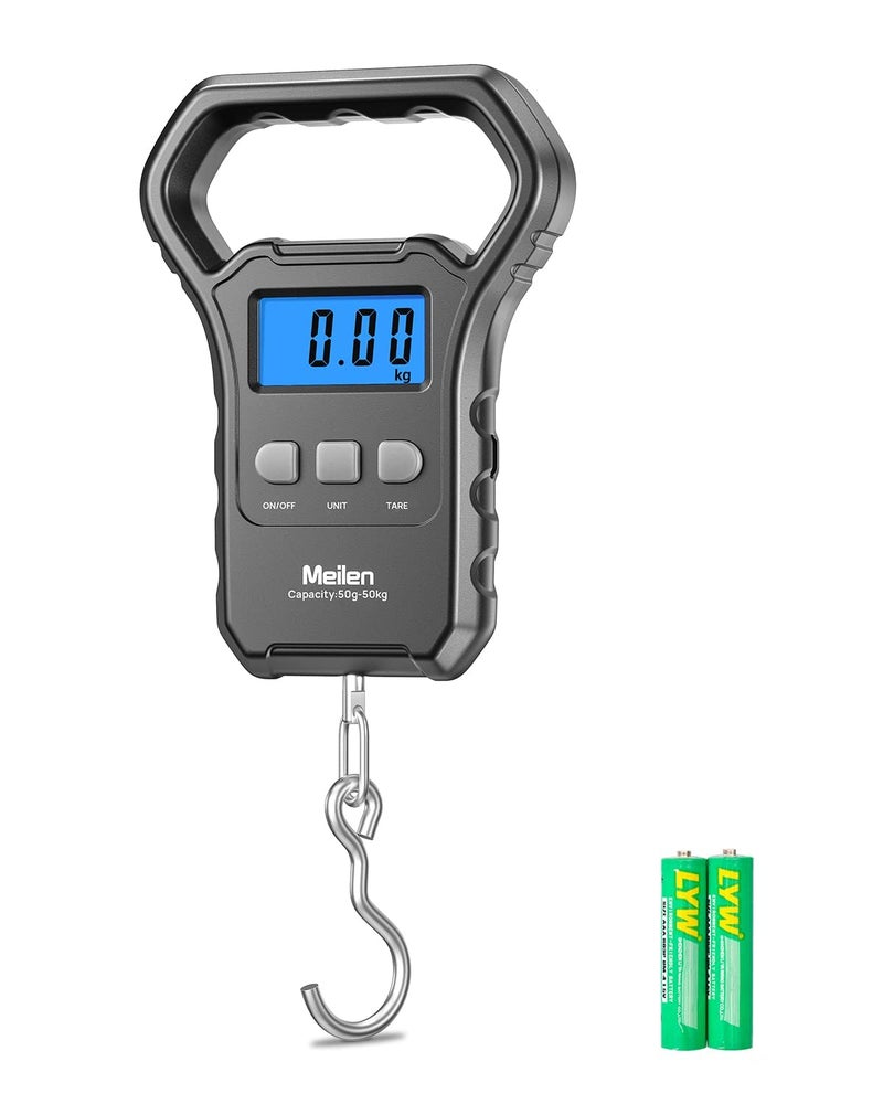 Meilen Fishing Scale,110lb/50kg Hanging Luggage Weigh Scale Unit with Backlit LCD Display, Suitcase Luggage Weigh Divice with Large Handle, Digital Postal Unit Fishing Gifts for Men - Image 1
