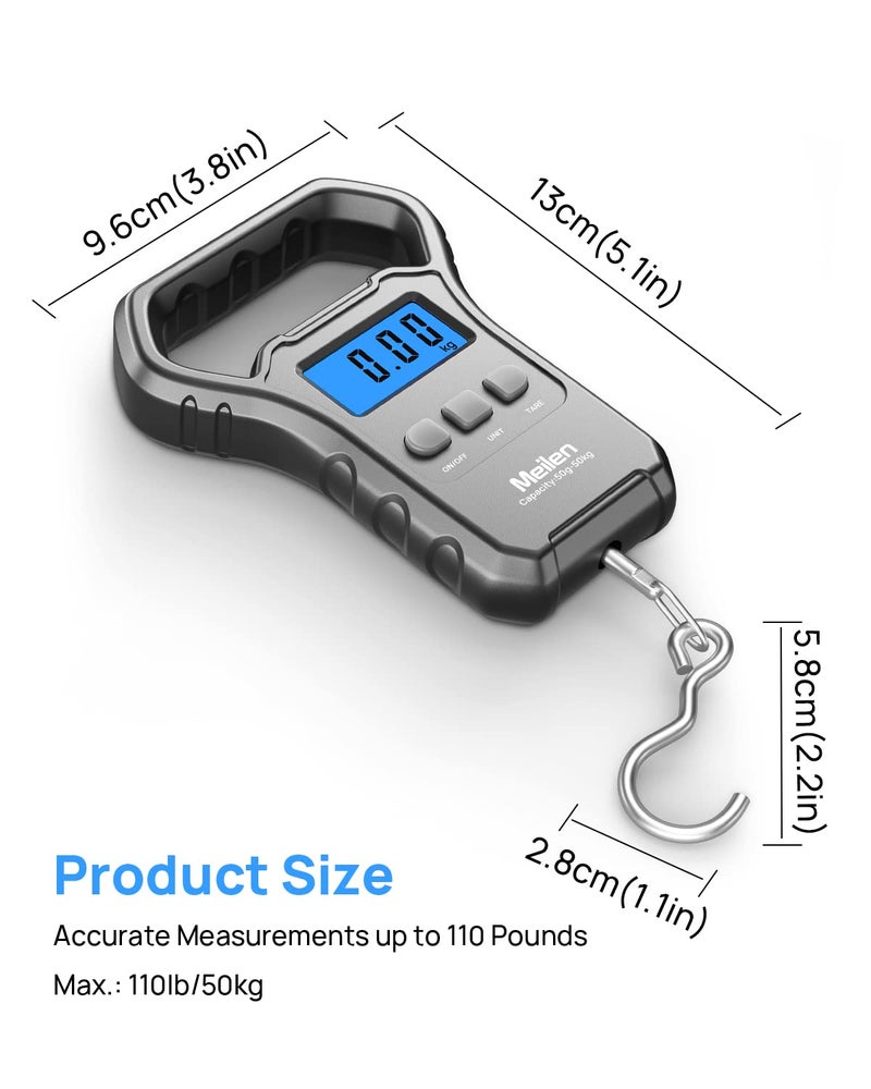 Meilen Fishing Scale,110lb/50kg Hanging Luggage Weigh Scale Unit with Backlit LCD Display, Suitcase Luggage Weigh Divice with Large Handle, Digital Postal Unit Fishing Gifts for Men - Image 5