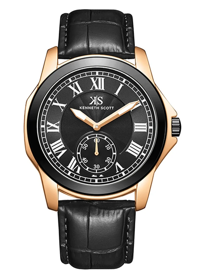 KENNETH SCOTT Kenneth Scott K24018-KLBB Men's Analog Display Watch & Leather  Strap Black