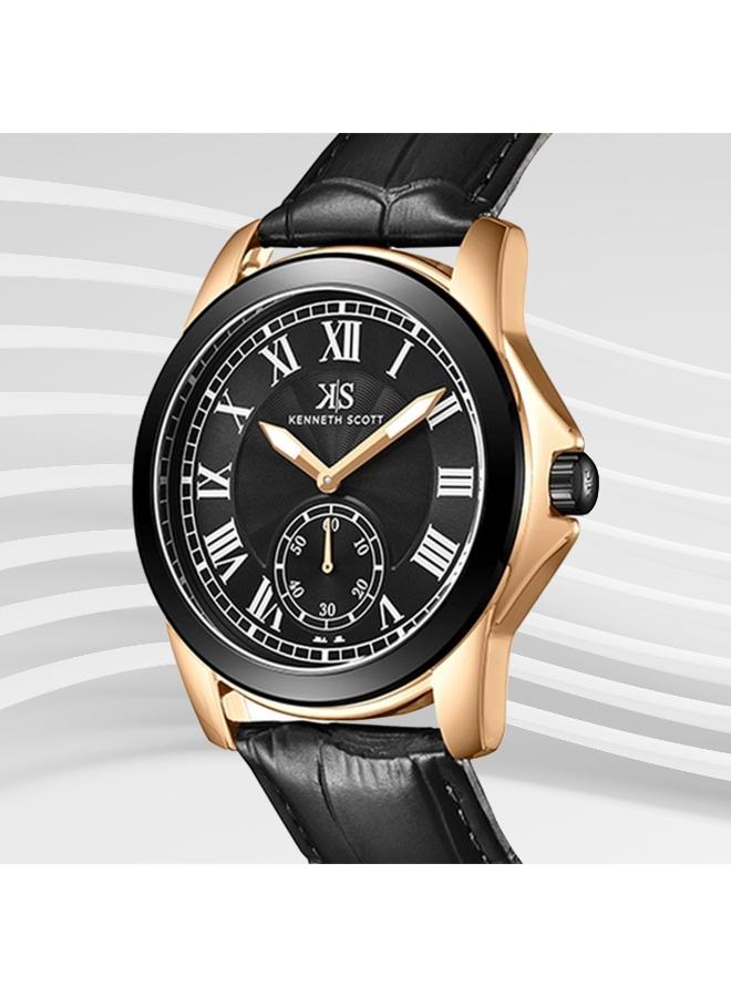 Kenneth Scott K24018-KLBB Men's Analog Display Watch & Leather  Strap Black - Image 4