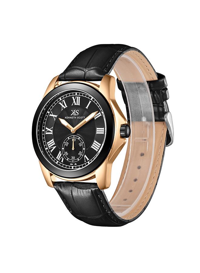 Kenneth Scott K24018-KLBB Men's Analog Display Watch & Leather  Strap Black - Image 3