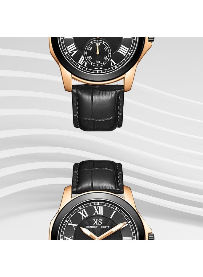 Kenneth Scott K24018-KLBB Men's Analog Display Watch & Leather  Strap Black - Image 5