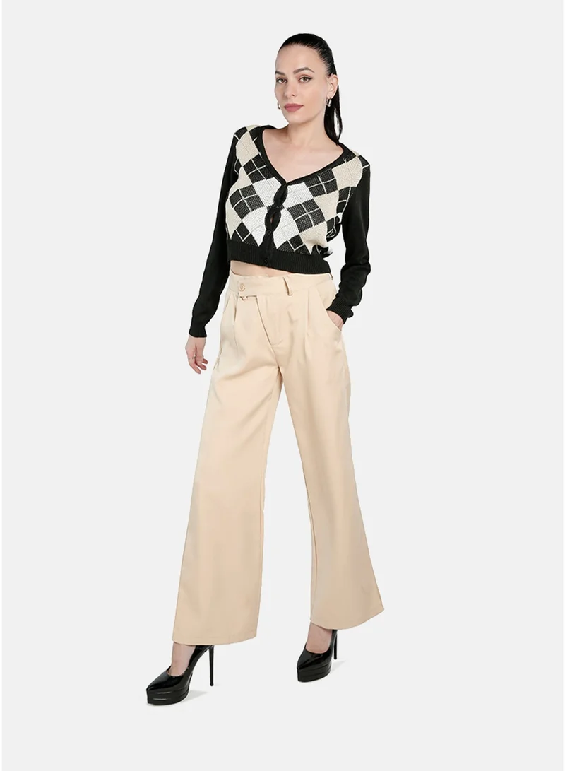 London Rag London Rag Women's White And Black Full Sleeve Argyle Checks Cardigan