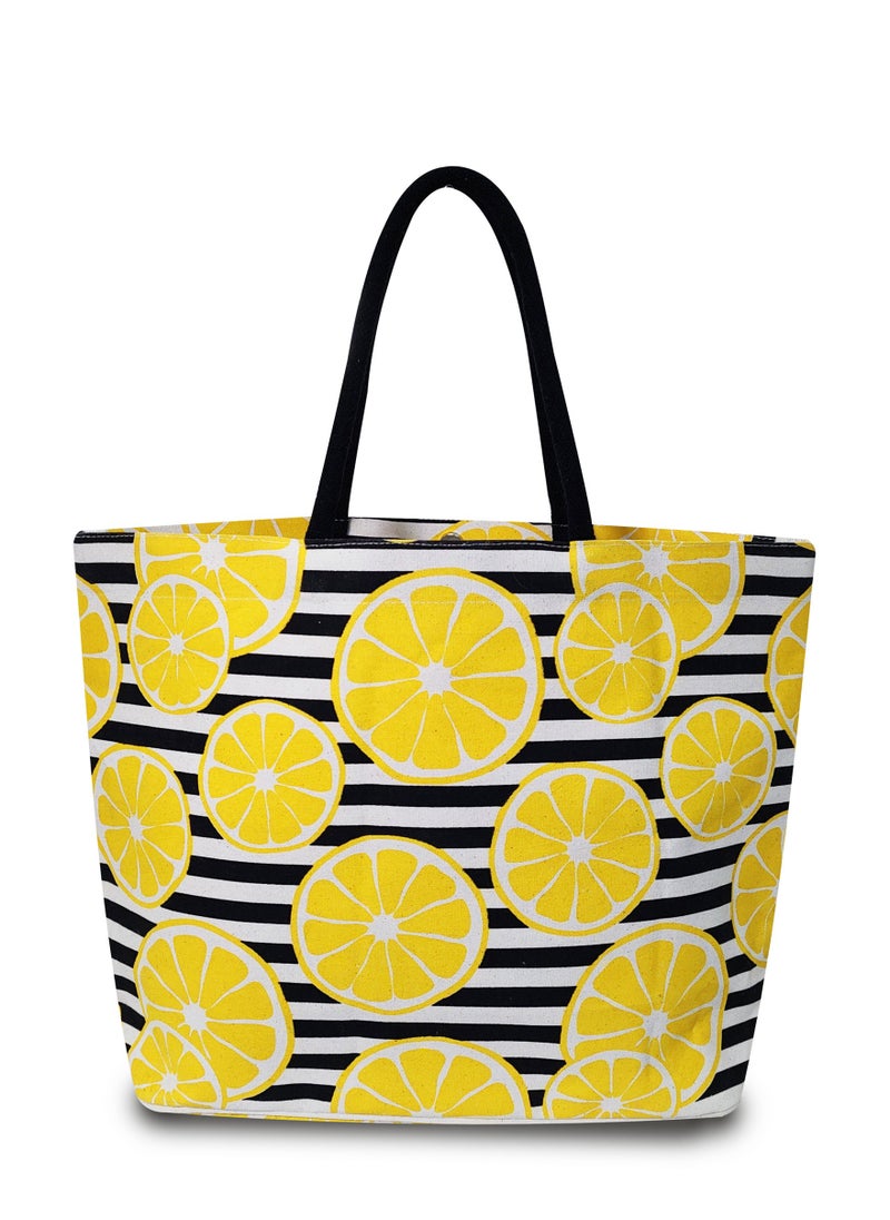 earthbags Sustainable Cotton Canvas Printed Beach Bag with Soft Padded Handles. Inside Water Resistant Liner, Magnet Button Closure & Inside Zipper Pocket.  - Image 1