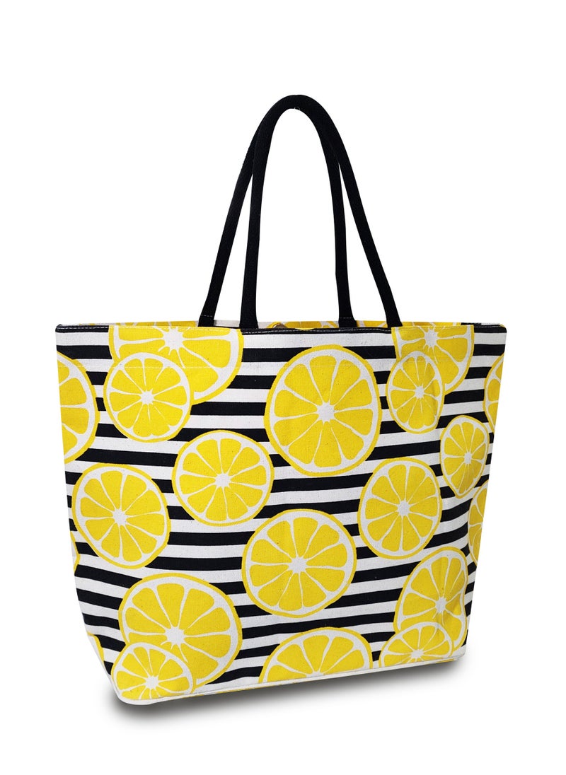 earthbags Sustainable Cotton Canvas Printed Beach Bag with Soft Padded Handles. Inside Water Resistant Liner, Magnet Button Closure & Inside Zipper Pocket.  - Image 2