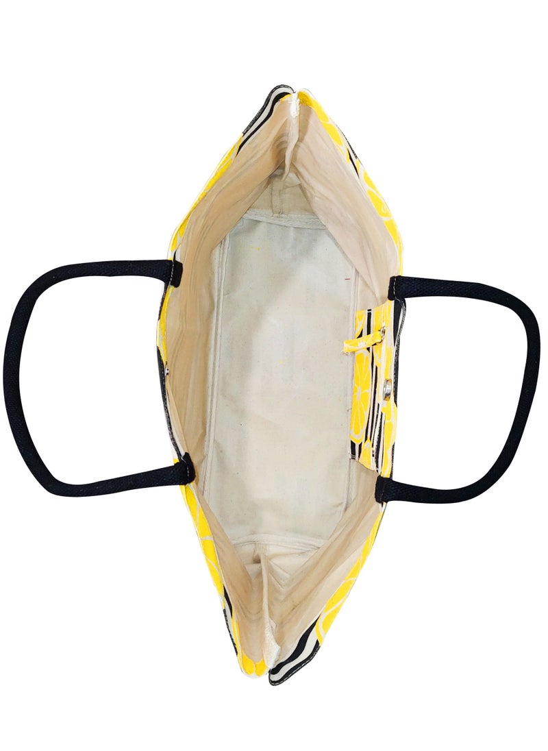 earthbags Sustainable Cotton Canvas Printed Beach Bag with Soft Padded Handles. Inside Water Resistant Liner, Magnet Button Closure & Inside Zipper Pocket.  - Image 3