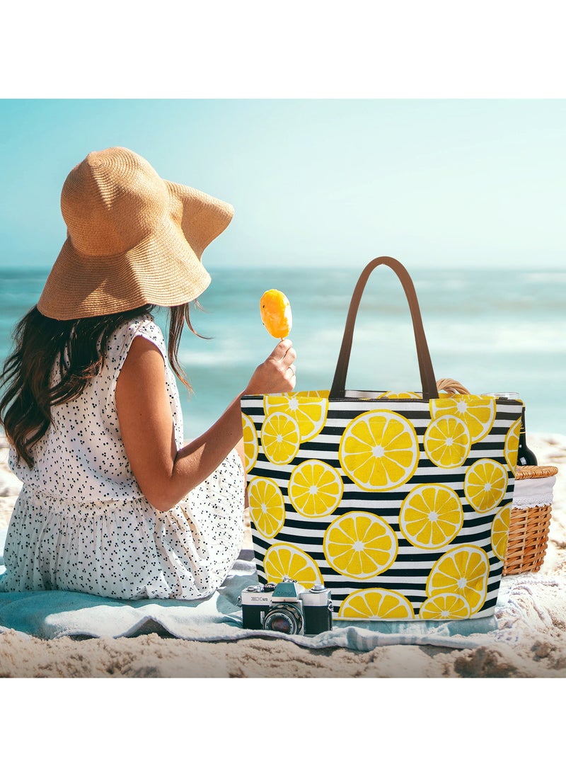 earthbags Sustainable Cotton Canvas Printed Beach Bag with Soft Padded Handles. Inside Water Resistant Liner, Magnet Button Closure & Inside Zipper Pocket.  - Image 4