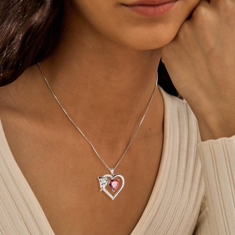 Juwaliy Red Heart Necklace Butterfly January Birthstone Necklace Garnet 925 Sterling Silver Pendant Jewelry Women Birthday Christmas Mother's Day Gifts - Image 2