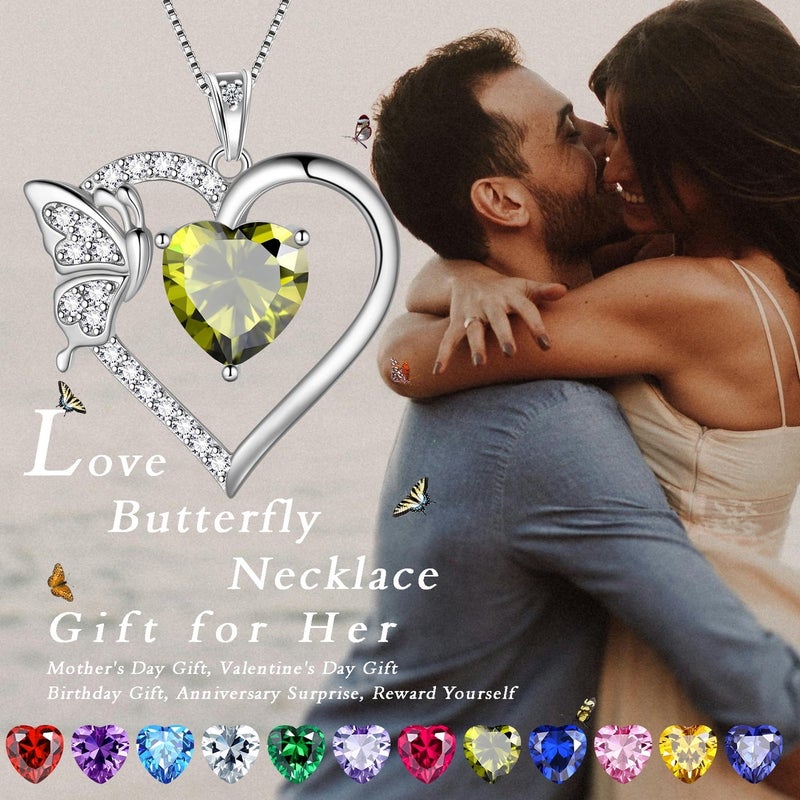 Juwaliy Red Heart Necklace Butterfly January Birthstone Necklace Garnet 925 Sterling Silver Pendant Jewelry Women Birthday Christmas Mother's Day Gifts - Image 3