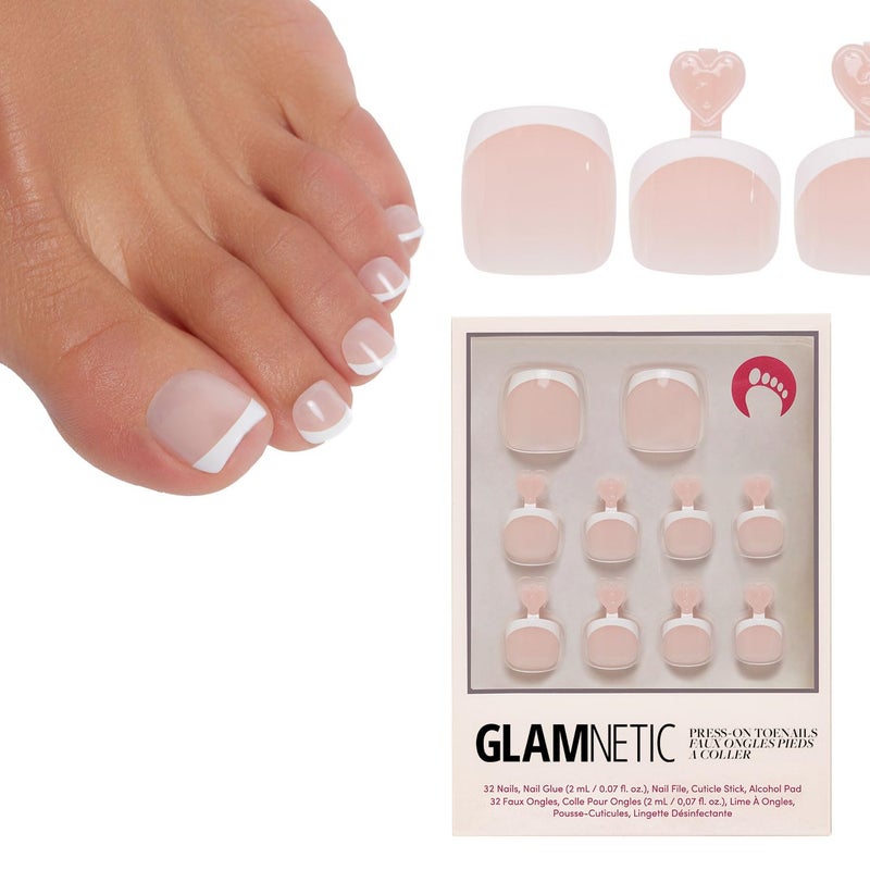 Glamnetic Press On Toenails - MaDamn | Classic White French Tip Fake Toe Nails with a Glossy Finish | 16 Sizes - 32 Toe Nail Kit with Glue - Image 1