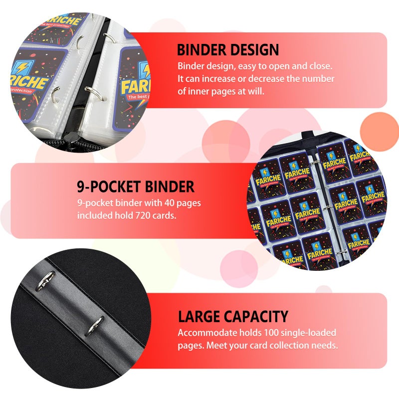 FARICHE Trading Card Binder for TCG Cards, 9-Pocket Portable Card Collector Ablum Holder Book Fits 900 Cards with 50 Removable Sleeve, Waterproof Card Binder Display Storage Carrying Cases for TCG-Storm - Image 3
