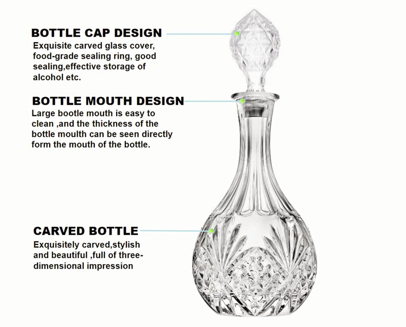 KNC Whiskey Decanter With Glass Stopper,Liquor Decanter For Alcohol,Wine,Scotch,Brandy or Bourbon, Lead-Free Crystal Decanter Circular(800ml/27oz) - Image 2