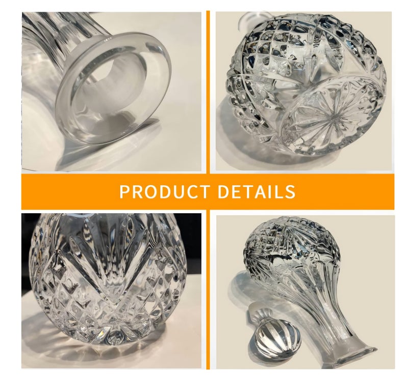 KNC Whiskey Decanter With Glass Stopper,Liquor Decanter For Alcohol,Wine,Scotch,Brandy or Bourbon, Lead-Free Crystal Decanter Circular(800ml/27oz) - Image 4
