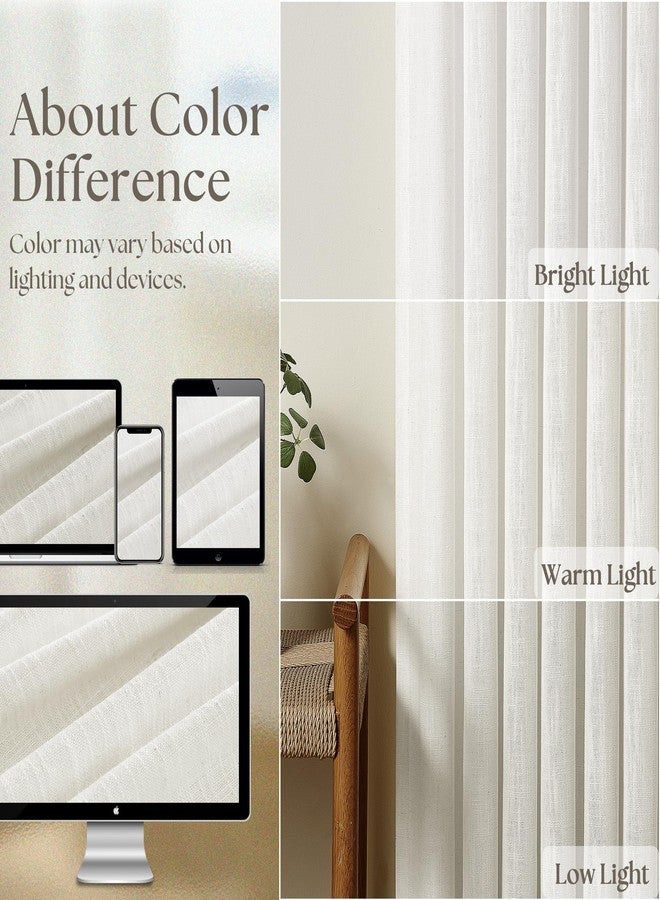 TWODRAPES 120 Inch Curtains High Ceiling Tall Curtains 2 Panels Set for Living Room Pinch Pleated with Hooks Rings Back Tab Bohemian Semi Sheer Drapes Cottage Long Large Window Drapes 120 Length Beige White - Image 4