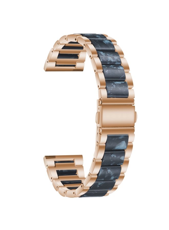 Replacement Strap For Samsung Smart Watch 22mm Three-beads Steel + Resin Watch Band Rose Gold Blue