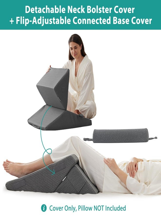 Bedluxe Wedge Pillow Set Cover for 3PCS, Adjustable Bed Wedge Pillow Case with Side Pocket, Removable&Machine Washable Wedge Pillowcase with Zipper, 22"x22"x12", Dark Grey(Pillow NOT Include) - Image 3